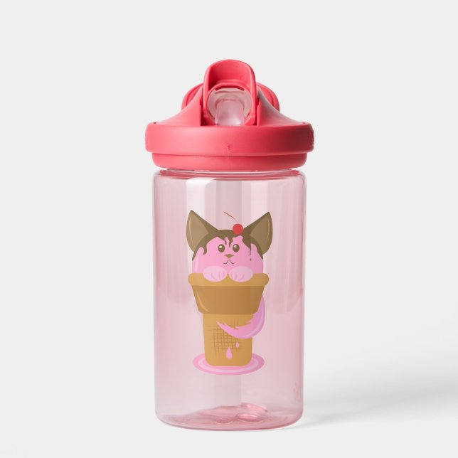 Strawberry Ice Cream Cat Water Bottle (Front)