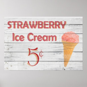 Strawberry Ice Cream Cone Poster