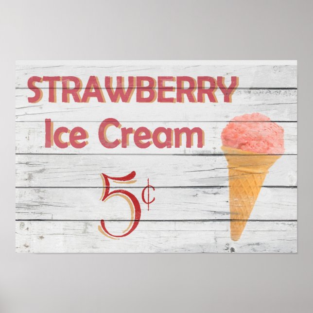 Strawberry Ice Cream Cone Poster (Front)
