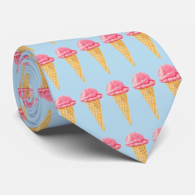 Strawberry Ice Cream Cone Tiled Pattern Tie (Rolled)