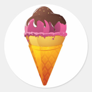 Strawberry Ice Cream Cone with Chocolate Sauce Classic Round Sticker