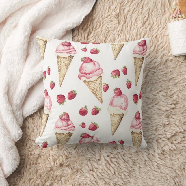Strawberry Ice Cream Cones Cushion (Blanket)