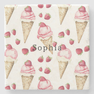 Strawberry Ice Cream Cones Stone Coaster