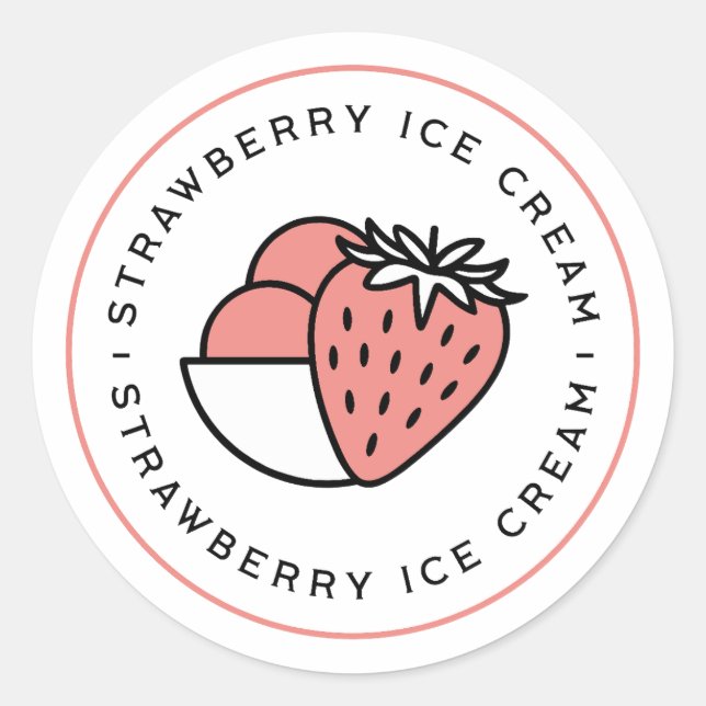 Strawberry ice cream flavour classic round sticker (Front)