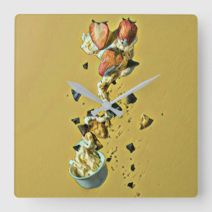 Strawberry ice cream fruits square wall clock