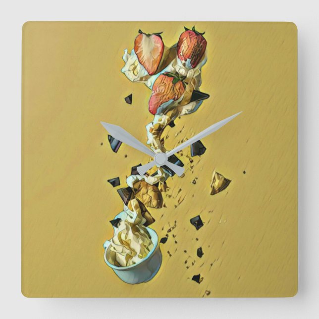 Strawberry ice cream fruits square wall clock (Front)