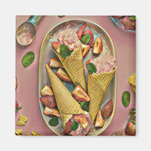 Strawberry ice cream magnet