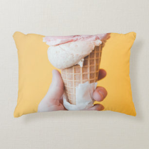 Strawberry ice cream on cone decorative cushion