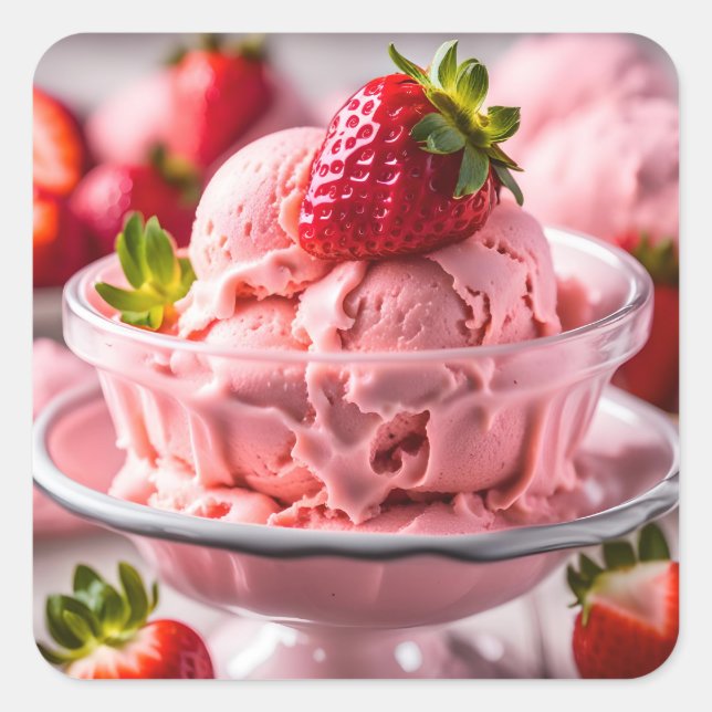 Strawberry Ice Cream Square Sticker (Front)
