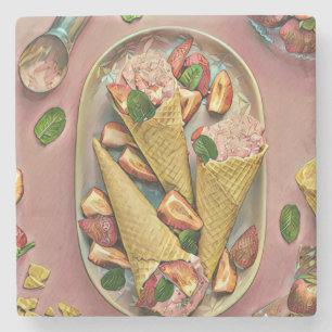 Strawberry ice cream stone coaster