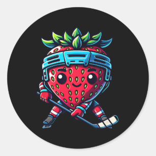 Strawberry Ice Hockey Cute Berry Sport Play Classic Round Sticker