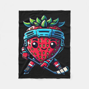 Strawberry Ice Hockey Cute Berry Sport Play Fleece Blanket