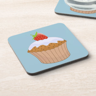 Strawberry Iced Bun Cute Blue Coaster