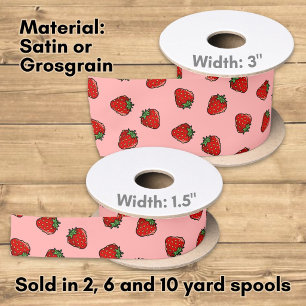 Strawberry Icon Pattern Satin Ribbon
