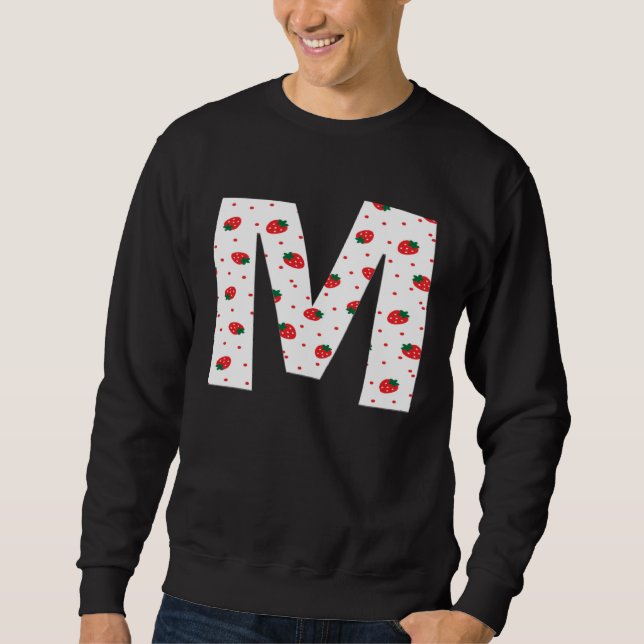 Strawberry Initial Monogram Letter M Girl Sweatshirt (Front)