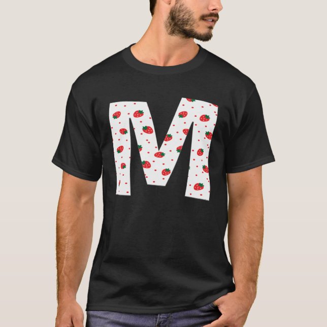 Strawberry Initial Monogram Letter M Girl T-Shirt (Front)