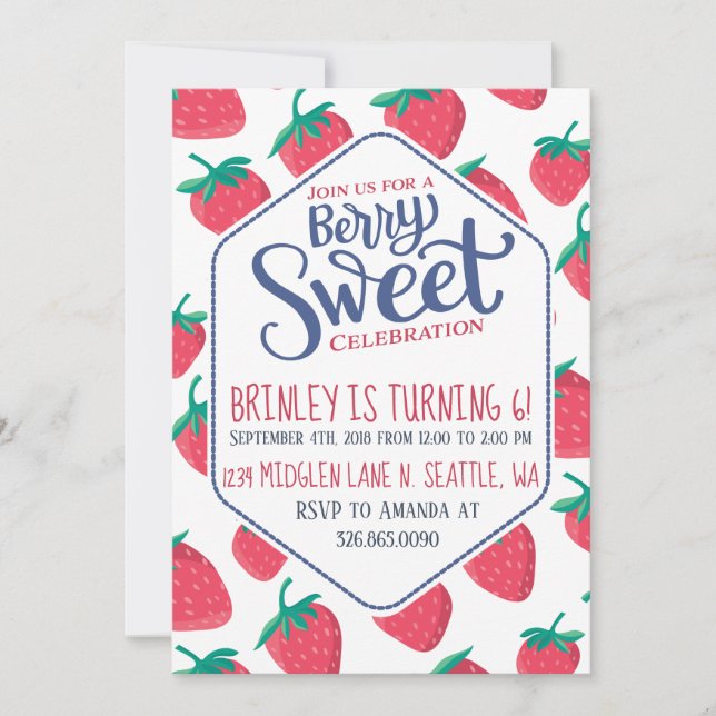 Strawberry Invitation for Girls Summer Party (Front)