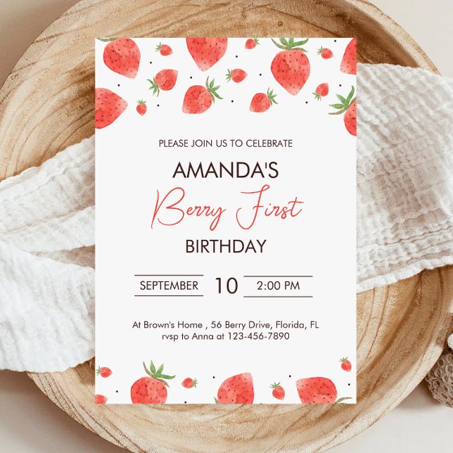 Strawberry Invite, Berry First Birthday Invitation (Creator Uploaded)