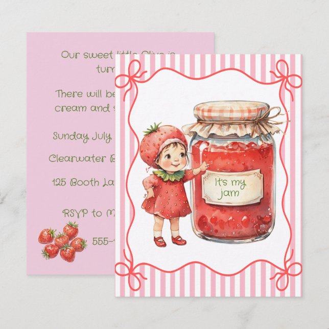 Strawberry Jam Birthday Invite Digital Download (Front/Back)