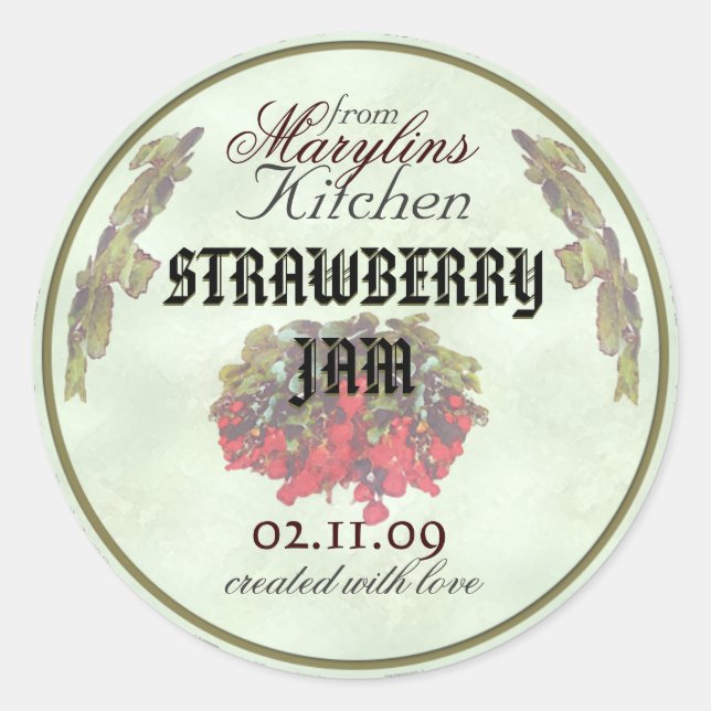 Strawberry Jam canning jar labels1 Classic Round Sticker (Front)