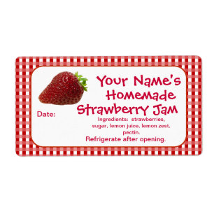 Strawberry Jam Canning Jar Labels Personalised