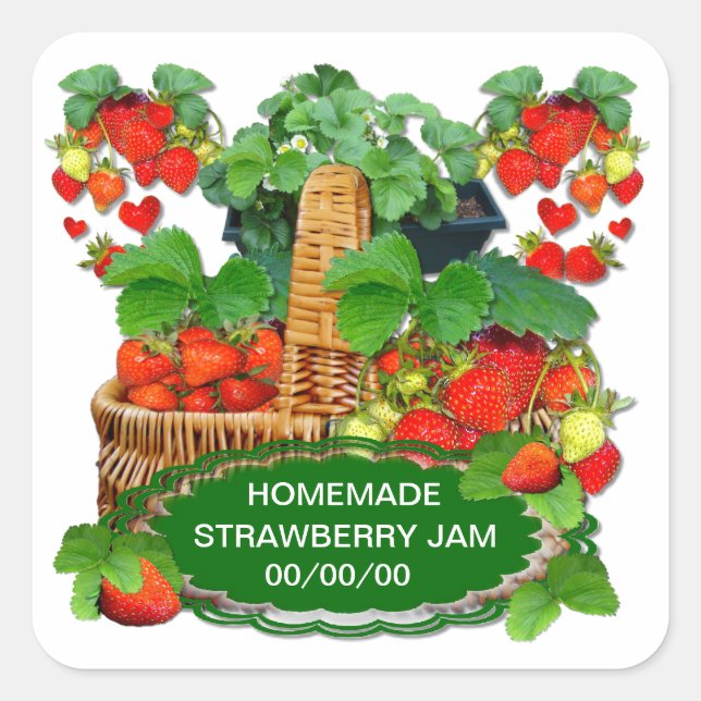 Strawberry Jam Custom Text Square Sticker (Front)