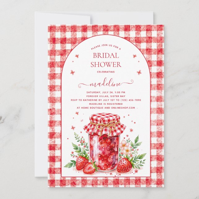 Strawberry Jam Gingham Bridal Shower  Invitation (Front)