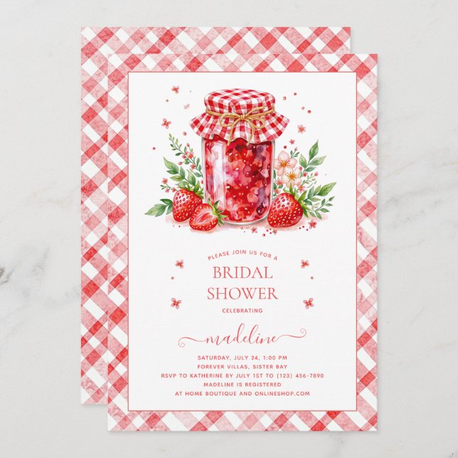 Strawberry Jam Gingham Bridal Shower  Invitation (Front/Back)
