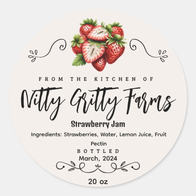 Strawberry Jam Jelly preserve Custom Canning Label (Front)