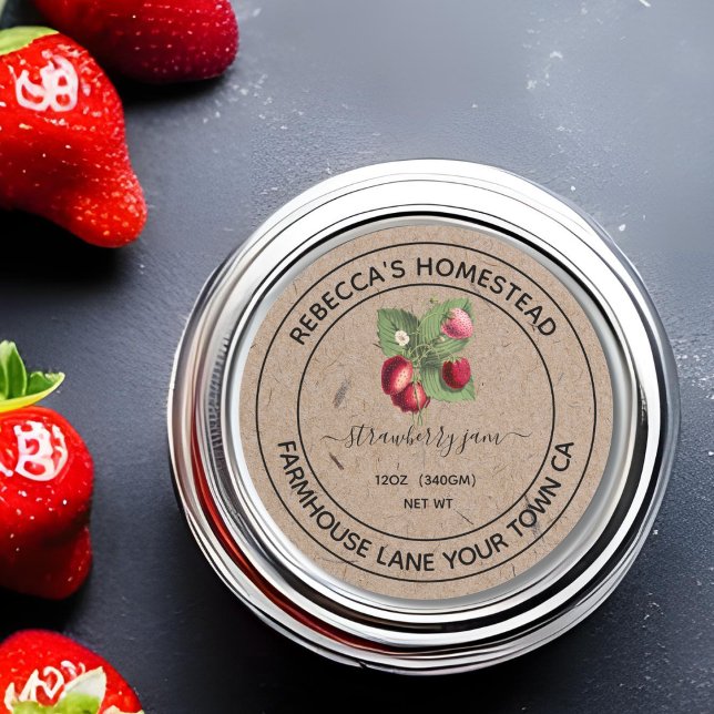 Strawberry  Jam Kraft Paper Canning Jar Labels (Creator Uploaded)