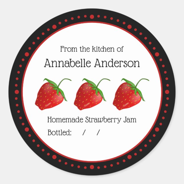 Strawberry Jam Label Modern Minimalist Personalise (Front)