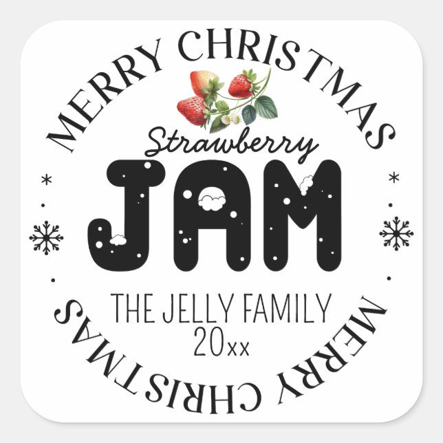 Strawberry Jam Merry Christmas Holiday Square Sticker (Front)