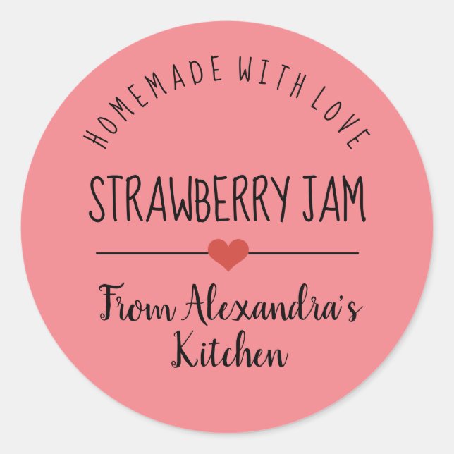 Strawberry jam pink homemade with love   classic r round sticker (Front)