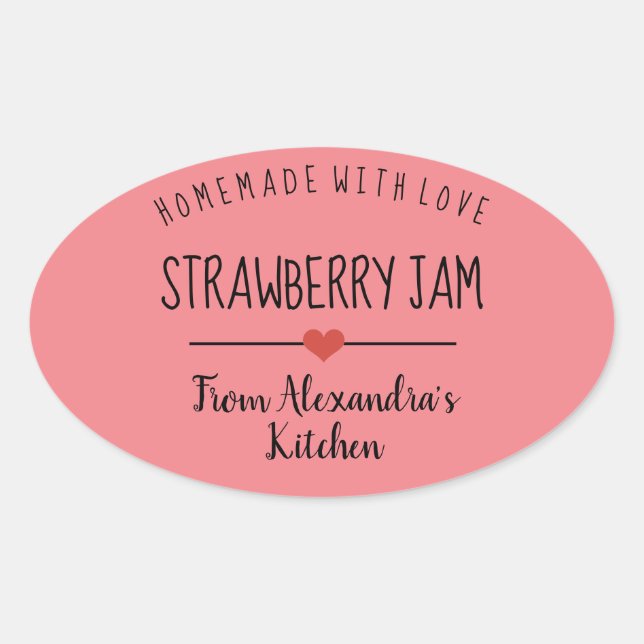 Strawberry jam pink homemade with love  oval sticker (Front)