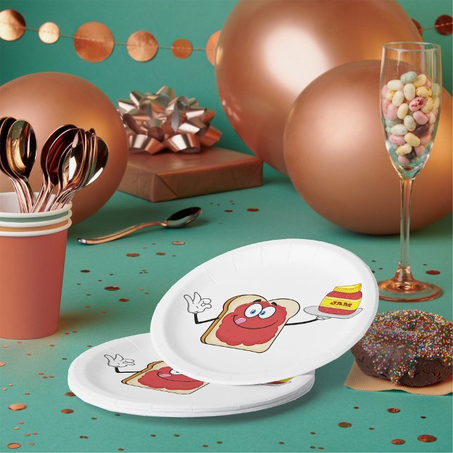 Strawberry Jam Toast Cartoon Character Paper Plate (Creator Uploaded)
