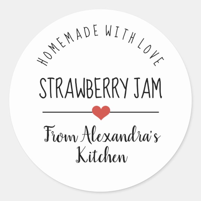 Strawberry jam white homemade with love  classic r classic round sticker (Front)