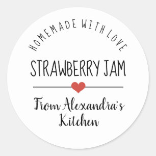 Strawberry jam white homemade with love  classic r classic round sticker