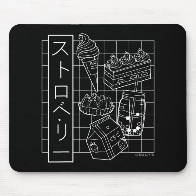 Strawberry Japanese Anime Aesthetic Vaporwave  Mouse Pad (Front)