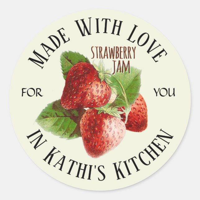 Strawberry Jelly Jam Label Made with Love (Front)