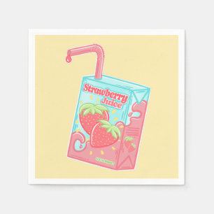Strawberry Juice Box Yellow Birthday Party Napkin