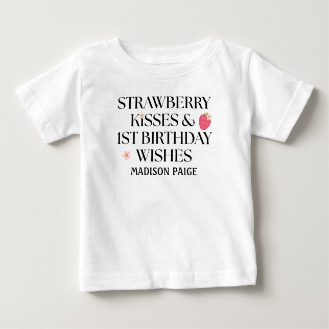 Strawberry Kisses Birthday Wishes T-Shirt (Front)