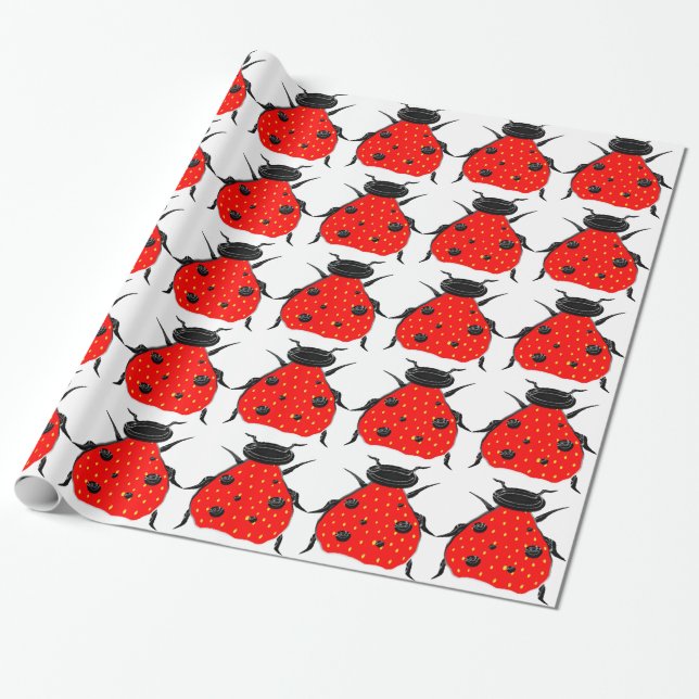 Strawberry Ladybug Wrapping Paper (Unrolled)