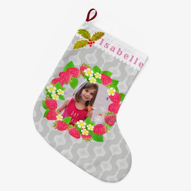 Strawberry  large christmas stocking (Front (Hanging))