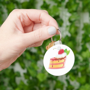 Strawberry Layer Cake Slice with Cream Key Ring