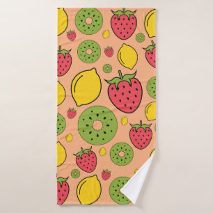 Strawberry, lemon and kiwi fruits wallpaper backgr bath towel