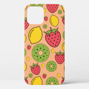Strawberry, lemon and kiwi fruits wallpaper backgr iPhone 12 case
