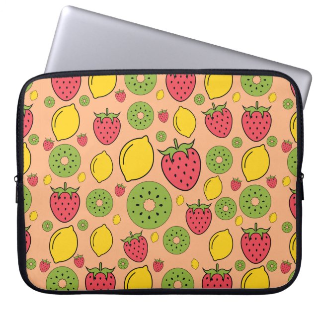 Strawberry, lemon and kiwi fruits wallpaper backgr laptop sleeve (Front)