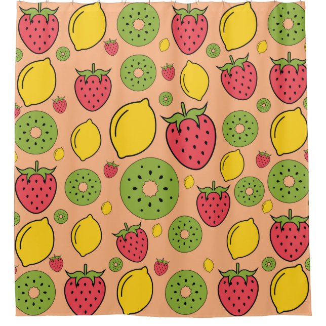 Strawberry, lemon and kiwi fruits wallpaper backgr shower curtain (Front)