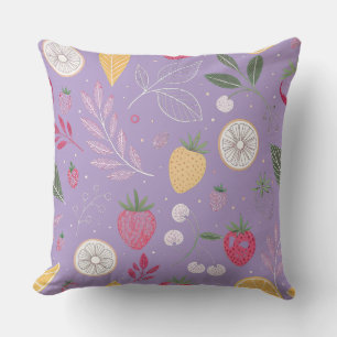 “Strawberry Lemon Botanical Pattern Throw Pillow” Cushion