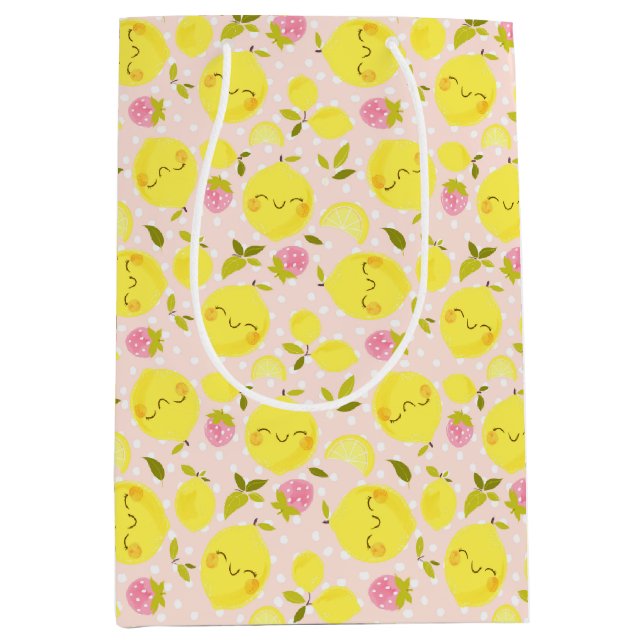 Strawberry Lemon Pink Medium Gift Bag (Front)